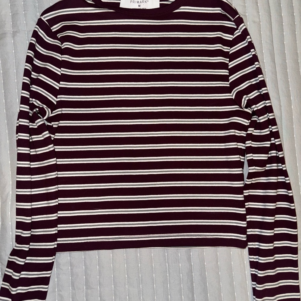 Primark Maroon and White Striped Long Sleeve Top